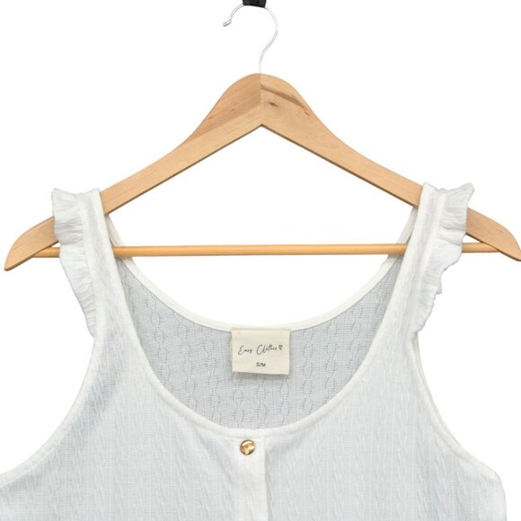 Easy Clothes White Knit Ruffle Sleeve Tank w/ Gold Buttons (Size S/M) - Picture 2 of 5